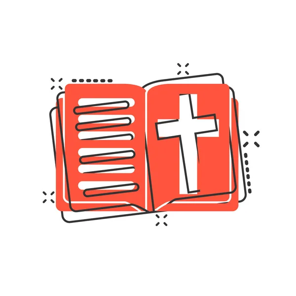 Icona Del Libro Della Bibbia Stile Comico Chiesa Fede Cartone — Vettoriale Stock