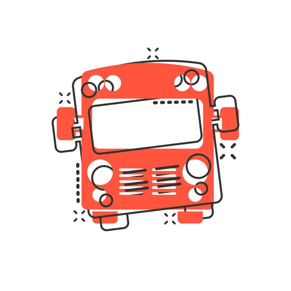 Bus icon in comic style. Coach car cartoon vector illustration on white isolated background. Autobus splash effect business concept.