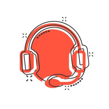 Çizgi roman tarzında yardım masası simgesi. Beyaz izole edilmiş arka planda kulaklık çizimi. Sohbet operatörü su sıçratma etkisi iş konsepti.