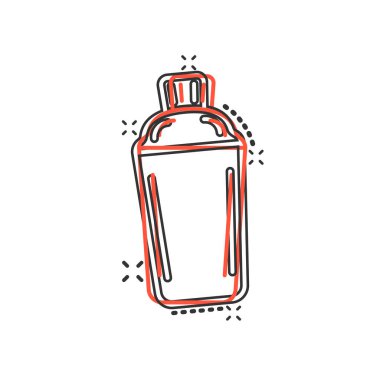 Komedi tarzında Shaker kokteyli ikonu. Alkol şişesi, beyaz izole edilmiş arka planda vektör çizimi. Bar içkisi sıçrama etkisi iş konsepti.