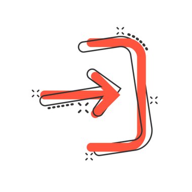 Çizgi roman biçiminde giriş simgesi. Beyaz izole arkaplanda ok erişimi çizgi film vektör çizimi. Kapı girişi sıçrama etkisi iş konsepti.