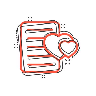 Çizgi roman tarzında istek listesi simgesi. Beyaz izole arkaplandaki karikatür vektör çizimi gibi. Favori liste sıçrama etkisi iş konsepti.