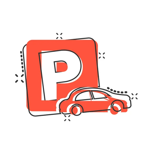 Car Parking Icon Comic Style Auto Stand Cartoon Vector Illustration — Stock Vector