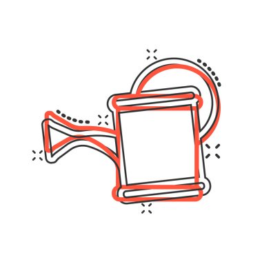 Su, komik bir şekilde ikon olabilir. Beyaz yalıtılmış arka planda sulama bahçesi çizgi filmi vektör çizimi. Su sıçratma etkisi iş konsepti.