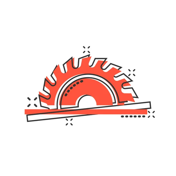 Saw blade icon in comic style. Circular machine cartoon vector illustration on white isolated background. Rotary disc splash effect business concept.