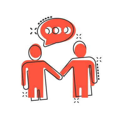 Komik bir jest ikonu. Beyaz izole edilmiş arka planda insanların el sıkışması çizgi film vektör çizimi. El sıkışma, sıçrama etkisi iş konsepti.