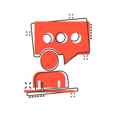 Çizgi roman tarzında konuşma balonu ikonu olan insanlar. Beyaz izole arkaplanda sohbet çizgi filmi vektör çizimi. Konuşma penceresi sıçrama etkisi iş konsepti.