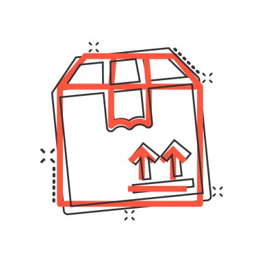 Kargo kutusu simgesi. Beyaz izole arkaplanda taşıyıcı vektör çizimi. Karton paket sıçrama etkisi iş konsepti.