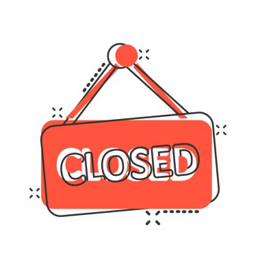 Çizgi roman tarzında kapalı işaret simgesi. Beyaz izole edilmiş arka planda erişilebilirlik çizgi filmi vektör çizimi. İleti sıçrama etkisi iş konsepti.