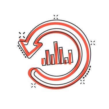 Çizgi roman tarzında bar grafik simgesi büyütülüyor. Beyaz izole arkaplanda ok karikatür vektör illüstrasyonunu arttır. Bilgisel ilerleme sıçrama etkisi iş konsepti.