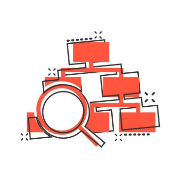 Hiyerarşi diyagramı simgesi. Beyaz izole edilmiş arkaplanda yapısal arama vektör çizimi. Organizasyon iş akışı sıçrama etkisi iş konsepti.