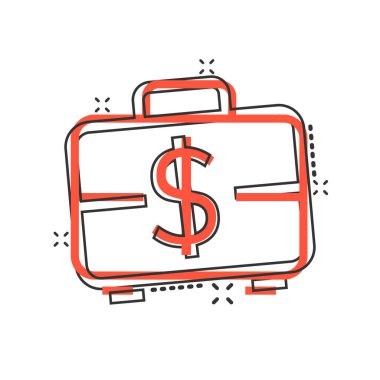 Para evrak çantası ikonu. Beyaz izole edilmiş arka planda para kutusu çizgi film vektör çizimi. Mali sıçrama etkisi iş konsepti.