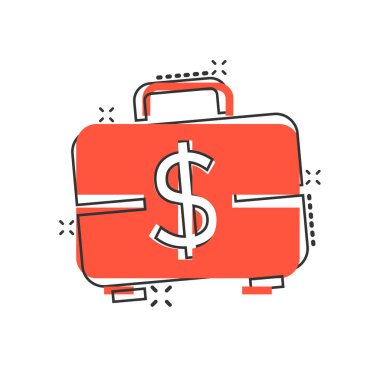 Para evrak çantası ikonu. Beyaz izole edilmiş arka planda para kutusu çizgi film vektör çizimi. Mali sıçrama etkisi iş konsepti.