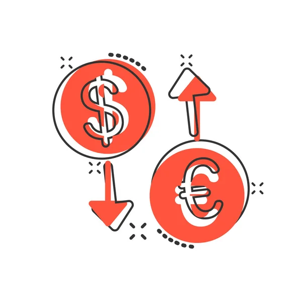 コミック形式の通貨交換アイコン ドルユーロは白い隔離された背景に漫画のベクトルイラストを転送します 金融プロセススプラッシュ効果ビジネスコンセプト — ストックベクタ