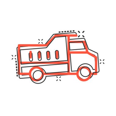 Kargo kamyonu ikonu. Beyaz izole edilmiş arka planda Van karikatür vektör çizimi. Kargo arabası sıçrama etkisi iş konsepti.