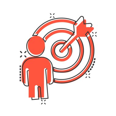 İnsanlar çizgi roman tarzında ikonu hedef alırlar. Beyaz izole edilmiş arka plandaki insan çizgi film vektör çizimlerini araştır. İş alımı iş dünyası kavramını su yüzüne çıkardı.