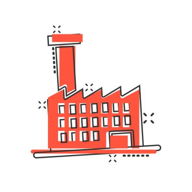 Çizgi roman tarzında bir yapı ikonu. Kentin gökdelen dairesi beyaz izole edilmiş arka planda vektör çizimi. Şehir kulesi su sıçrama etkisi iş konsepti.