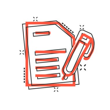 Çizgi roman tarzında blog simgesi. Beyaz izole arkaplandaki kalem karikatür vektör çizimi belgesi. İçerik sıçrama etkisi iş konsepti.