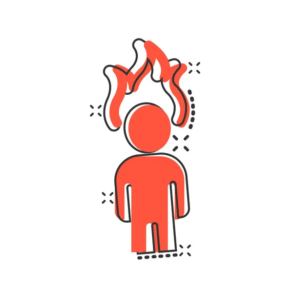 コミックスタイルで炎の頭のアイコンを持つ人々 白い隔離された背景の圧力式漫画のベクトル図 健康問題スプラッシュ効果ビジネスコンセプト — ストックベクタ
