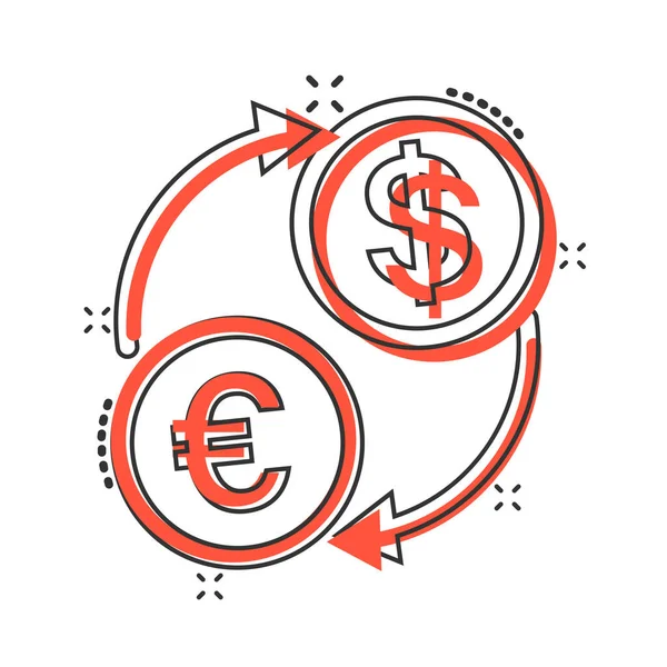 Valutaväxlingsikon Komisk Stil Dollar Euro Överföring Tecknad Vektor Illustration Vit — Stock vektor