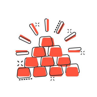 Çizgi roman tarzında altın yığını ikonu. Beyaz izole edilmiş arka planda gümüş tuğlalı vektör çizimi. Metal bankacılık su sıçratma etkisi iş konsepti.