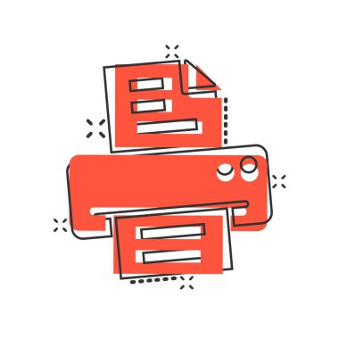 Ofis yazıcısı simgesi. Beyaz izole arkaplan üzerine faks vektör çizimi. Metin çıktısı sıçrama etkisi iş konsepti.