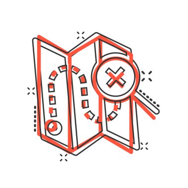 Harita simgesi simgesi çizgi romanda. GPS navigasyon karikatür vektör çizimi beyaz izole arka planda. Pozisyon sıçrama etkisi iş konseptini belirle.