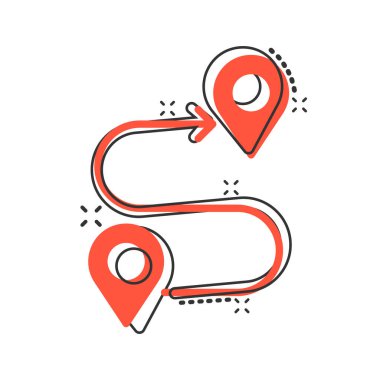 Harita simgesi simgesi çizgi romanda. GPS navigasyon karikatür vektör çizimi beyaz izole arka planda. Pozisyon sıçrama etkisi iş konseptini belirle.