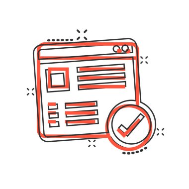 Çizgi roman tarzında liste simgesi yapmak için. Beyaz izole edilmiş arkaplandaki karikatür vektör çizelgesi. Not kontrol işareti sıçrama etkisi iş konsepti.