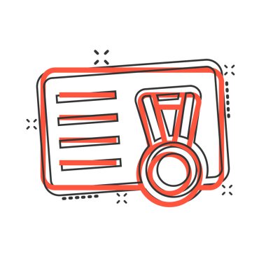 Komedi tarzında madalya ikonu olan Vip kartı. Beyaz izole edilmiş arka planda, ödül ödüllü karikatür vektör çizimi. Kazanan rozet etki iş konseptini su yüzüne çıkardı.