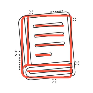 Çizgi roman tarzında belge kitabı simgesi. Beyaz zemin üzerinde kağıt sayfa çizgi film vektör çizimi. Not defteri belgesi sıçrama etkisi iş konsepti.