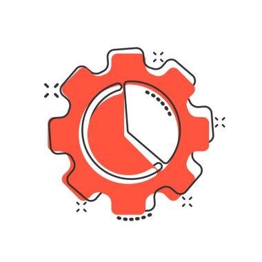 Çizgi roman tarzında çalışma akış çizelgesi simgesi. Beyaz izole arkaplanda diyagram vektör çizimi ile donanım. İşlem organizasyonu sıçrama etkisi iş konsepti.