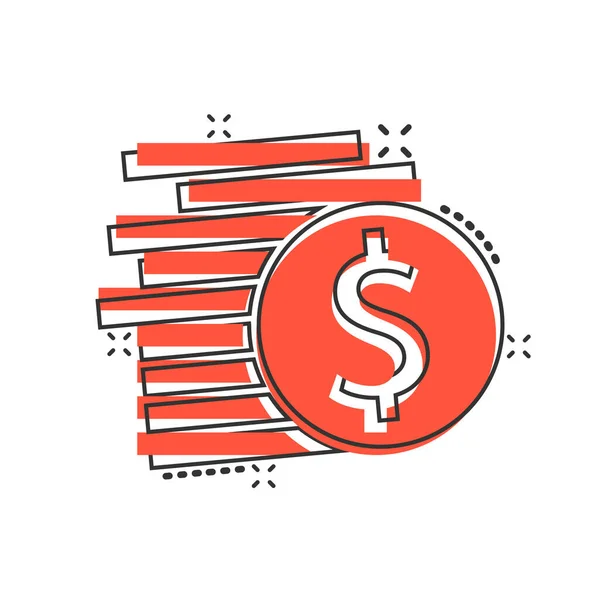Coins Stack Icon Comic Style Dollar Coin Cartoon Vector Illustration — Stock Vector