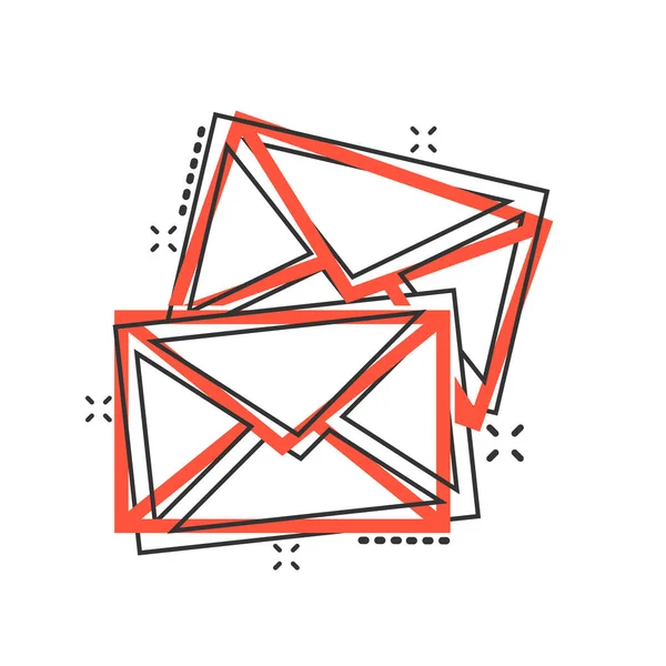 邮件图标在喜剧风格 邮件文档动画矢量插图白色孤立的背景 消息通信飞溅效果的商业概念 — 图库矢量图片