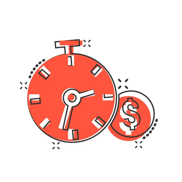 Час Значок Грошей Коміксі Годинник Доларовим Мультфільмом Векторні Ілюстрації Білому — стоковий вектор