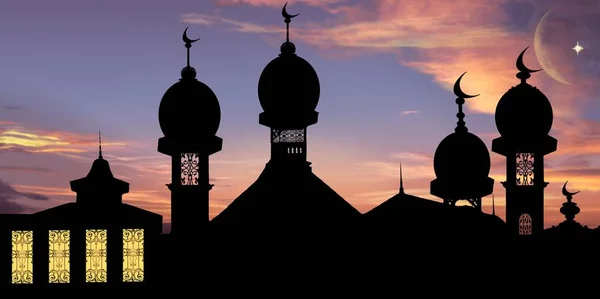 Sfondo del Ramadan. La luna in nuvole rosa — Foto Stock