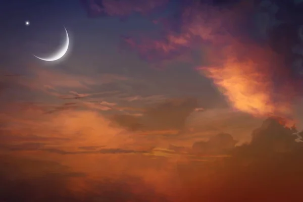 Roter Sonnenuntergang und Mond — Stockfoto
