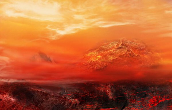 Dramatic nature background . Volcanic breed of a stone . hydrogen sulphide . Planet Hell . Lifeless earth .