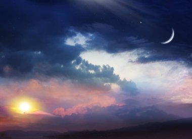 Romantik günbatımı ve mistik ay