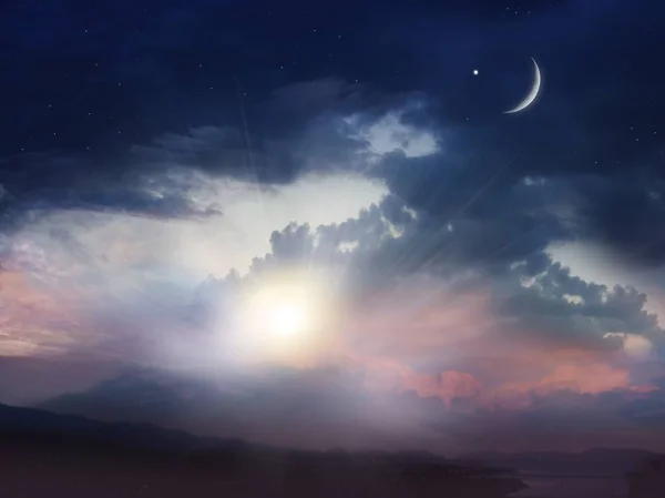 Religion background . Light in dark sky . beautiful cloud — Stock Photo, Image