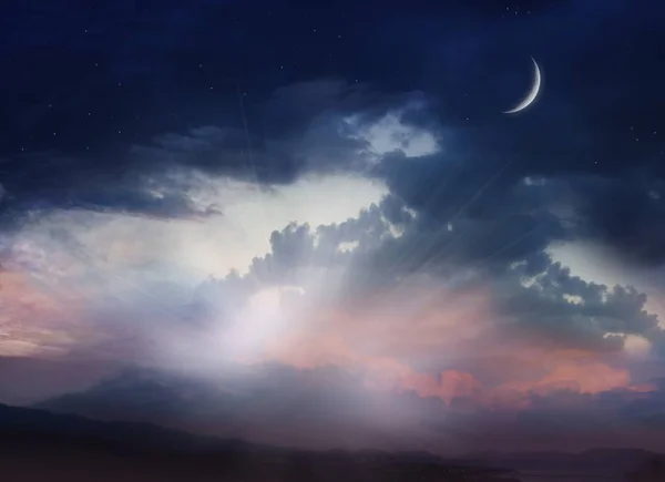 Θρησκεία φόντο. Φως στο σκοτεινό ουρανό. όμορφη σύννεφο — Φωτογραφία Αρχείου