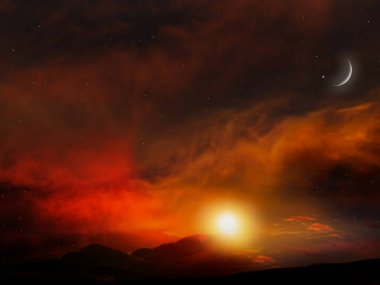 Ateşli turuncu günbatımı gökyüzü