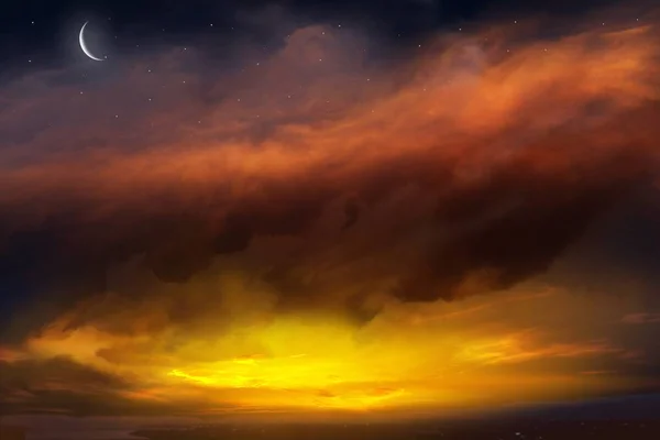 Sonnenuntergang und Neumond — Stockfoto