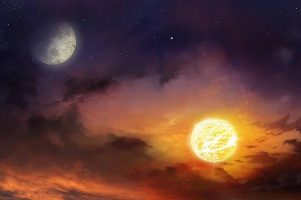 Sun in space . Moon sun and stars — Stock Photo, Image