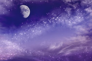 Yıldız ile gece gökyüzü. Yeni ay. Ramazan arka plan. Dua zamanı. Dramatik doğa arka plan. Arap gece   