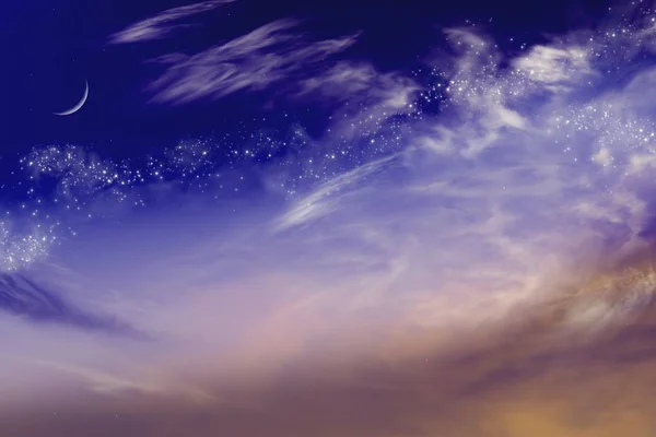 Himlen Natten Med Stjärnor New Moon Ramadan Bakgrund Bönetiden Dramatisk — Stockfoto