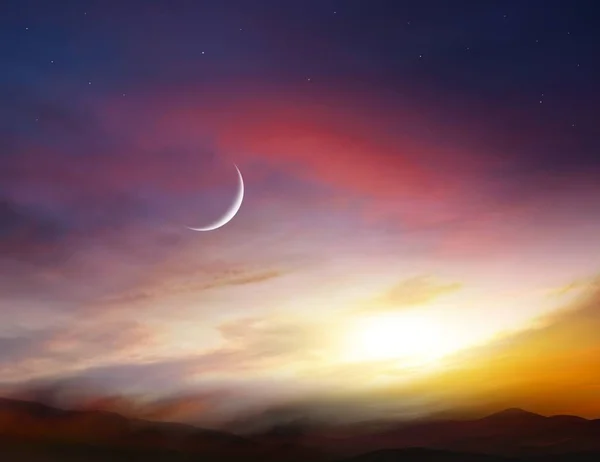 Lumina Din Cer Fundal Religios Cerul Noaptea Stelele Luna Nouă — Fotografie, imagine de stoc
