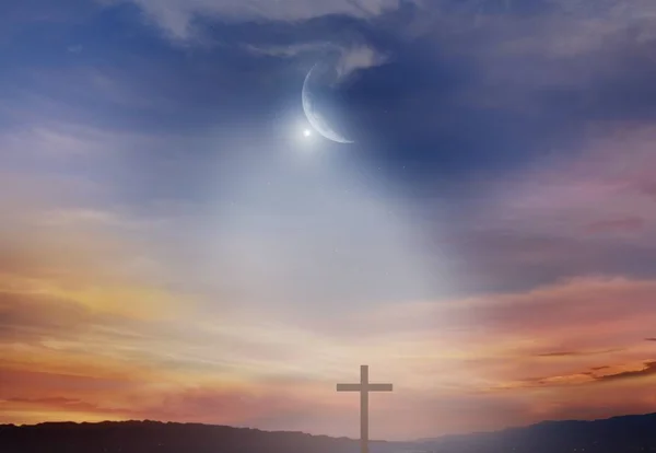 Light Christ Crucifix Light God Light Sky Cross Top Hill — Stock Photo, Image