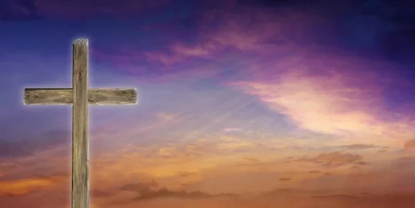 Zonsondergang Zonsopgang Met Wolken Christelijke Kruis Hemel Vrolijk Pasen Mooie — Stockfoto