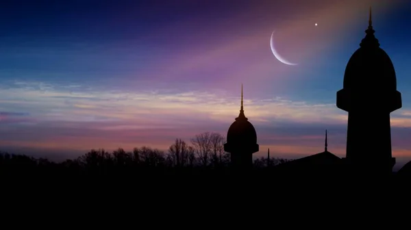 Grande Silhouette Ramadan Mosquée Coucher Soleil — Photo